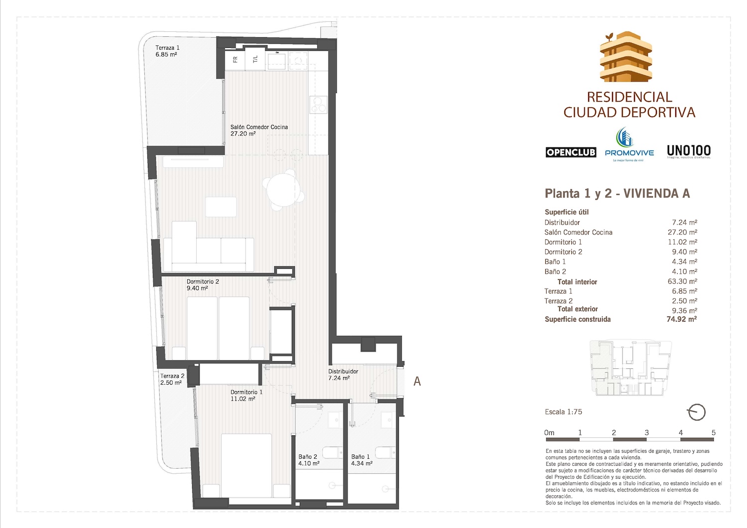 Tipo A en planta 1 y 2 | Residencial "Ciudad Deportiva"