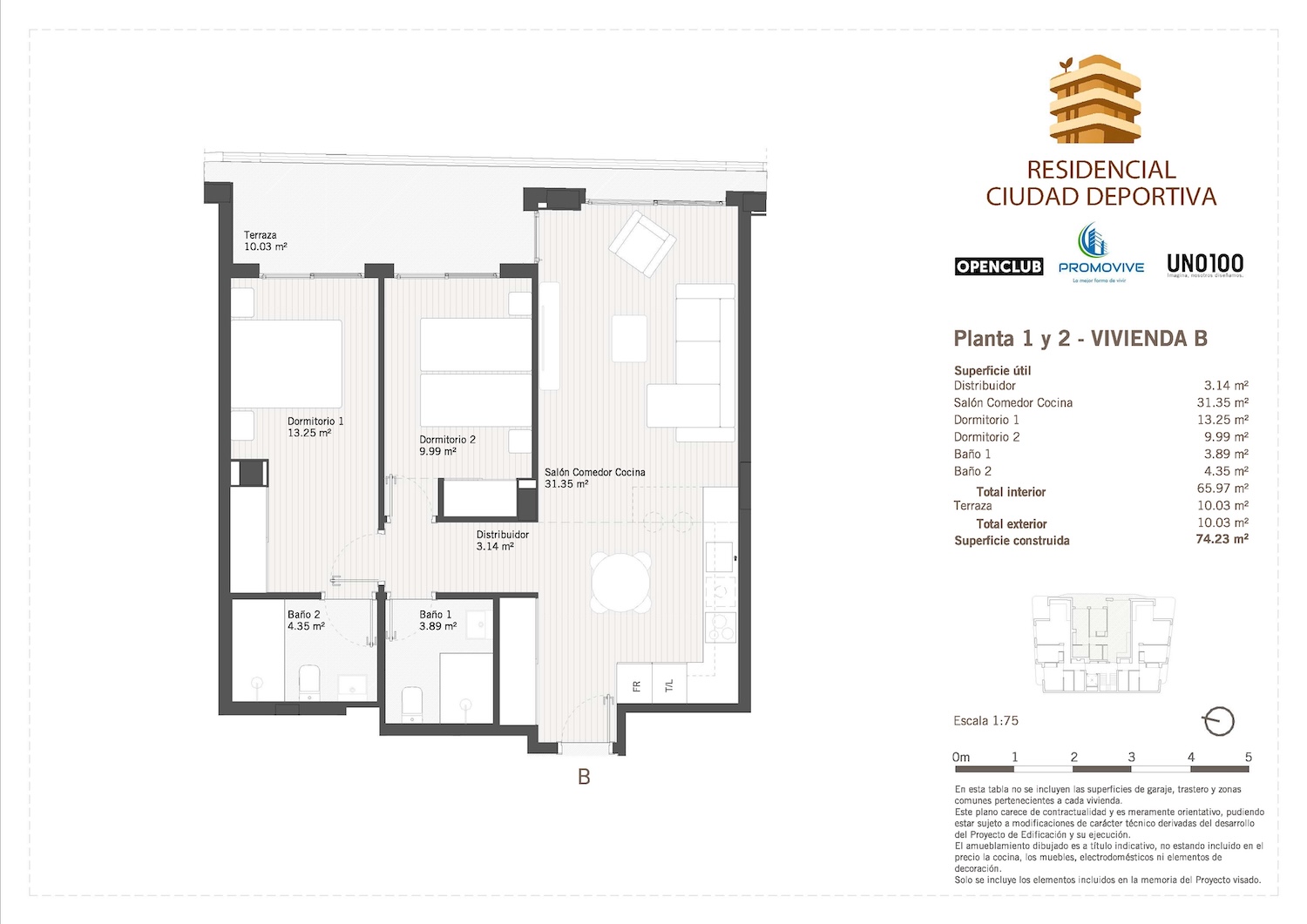 Tipo B en planta 1 y 2 | Residencial "Ciudad Deportiva"
