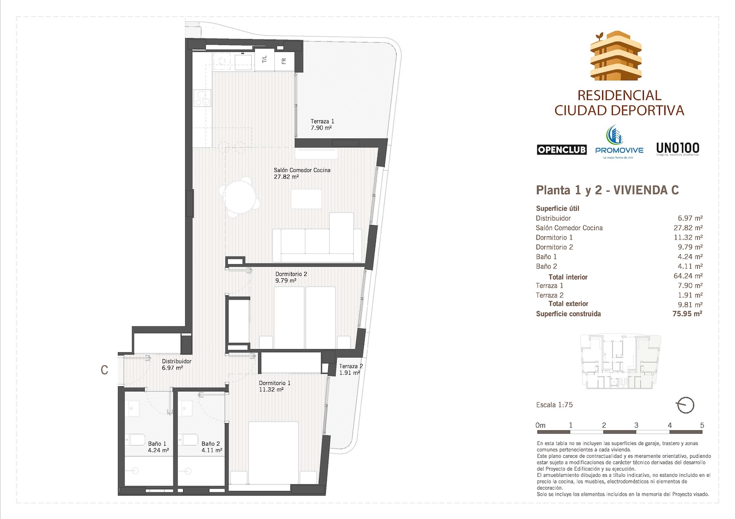 Tipo C en planta 1 y 2 | Residencial "Ciudad Deportiva"