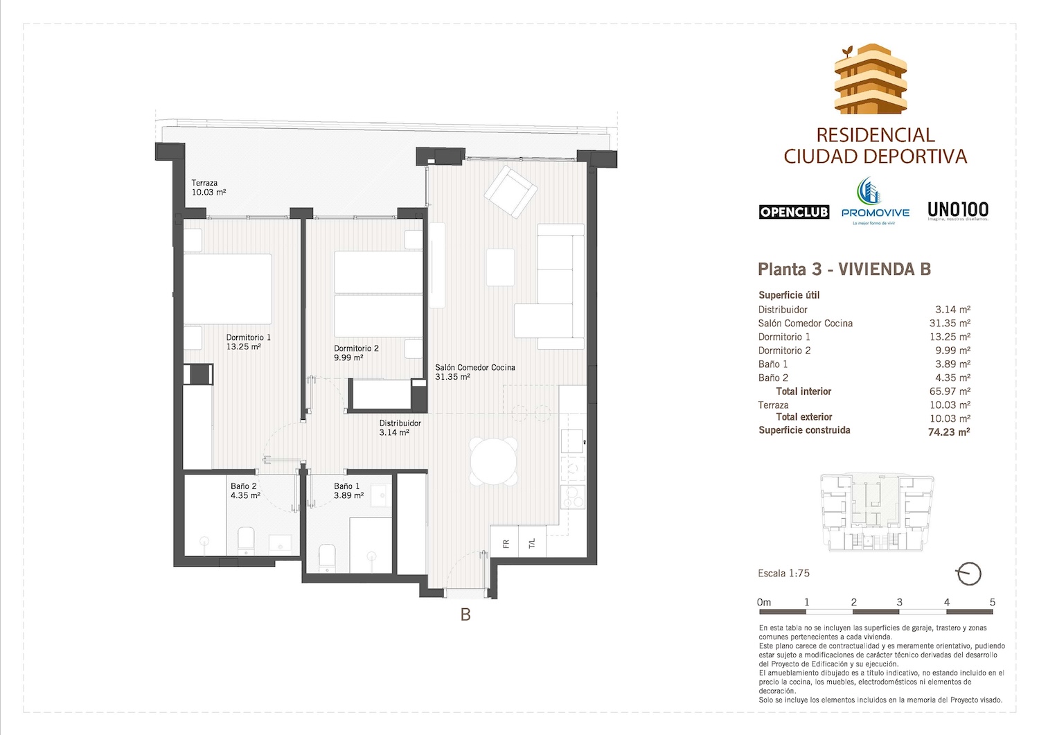 Tipo B en planta 3 | Residencial "Ciudad Deportiva"