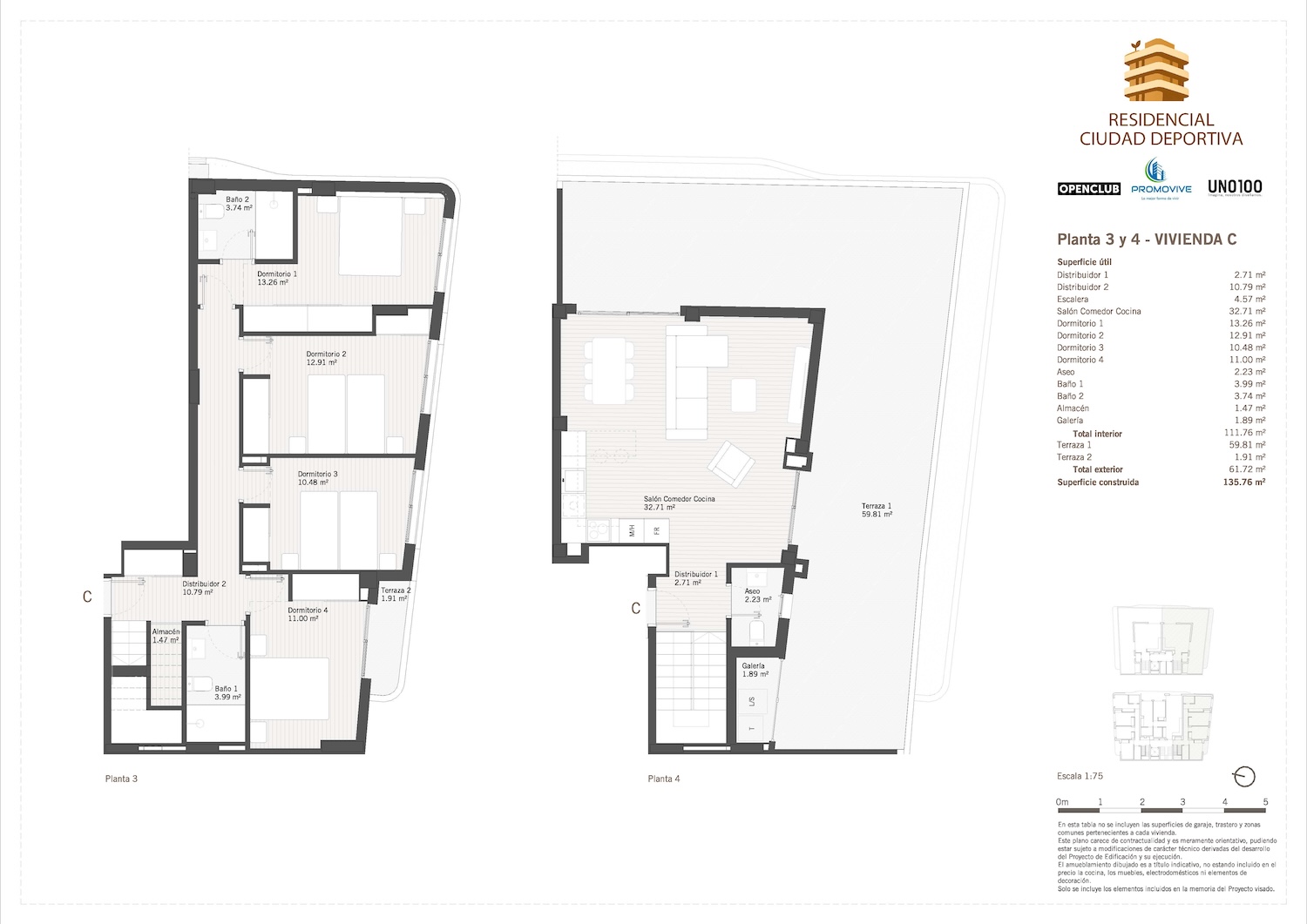 Tipo C en planta 3 y 4 | Residencial "Ciudad Deportiva"